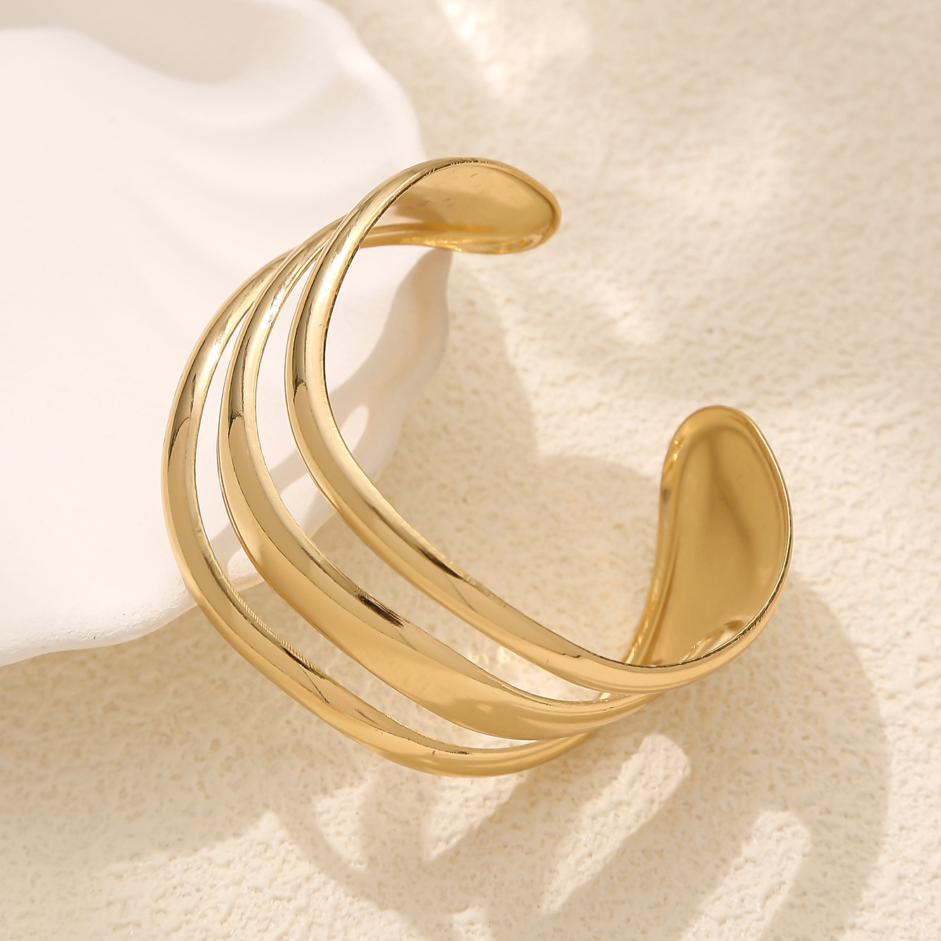 Golden Hollow Irregular Design Metal Bangle | picture 