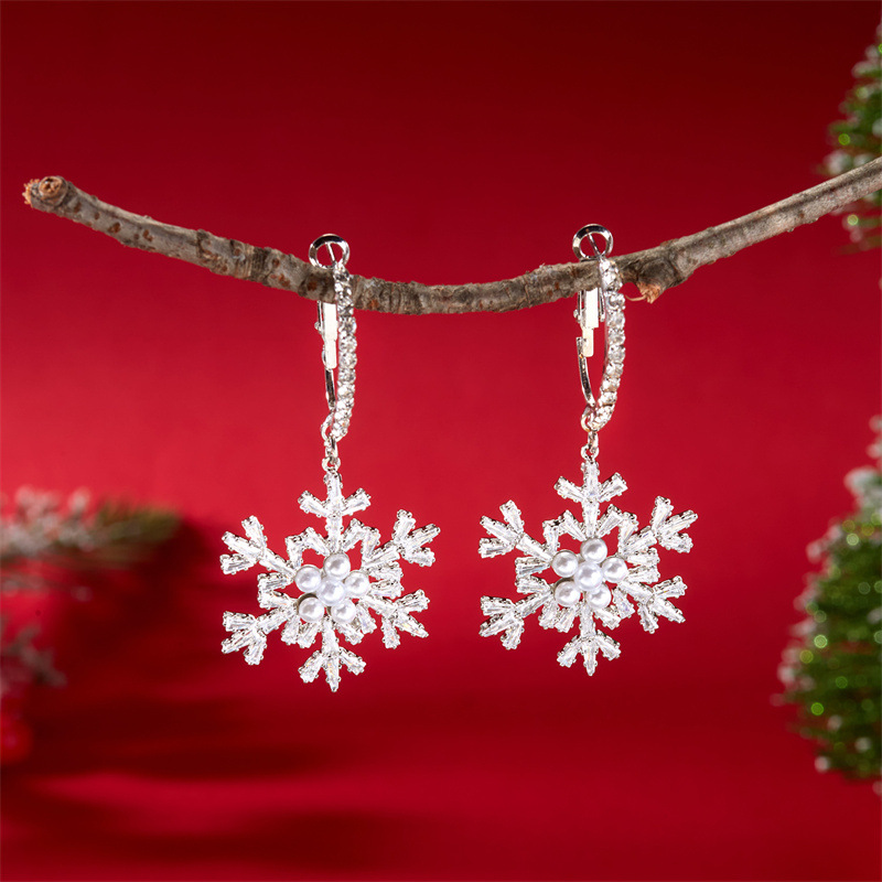 Christmas Geometric White Snowflake Alloy Earrings | picture 