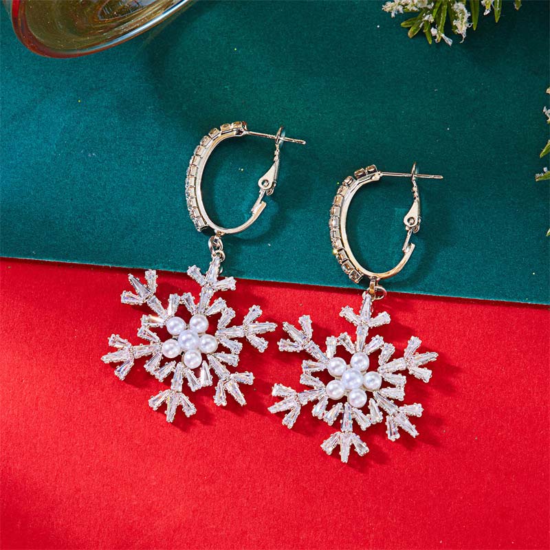 Christmas Geometric White Snowflake Alloy Earrings | picture 