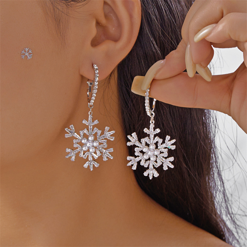 Christmas Geometric White Snowflake Alloy Earrings | picture 