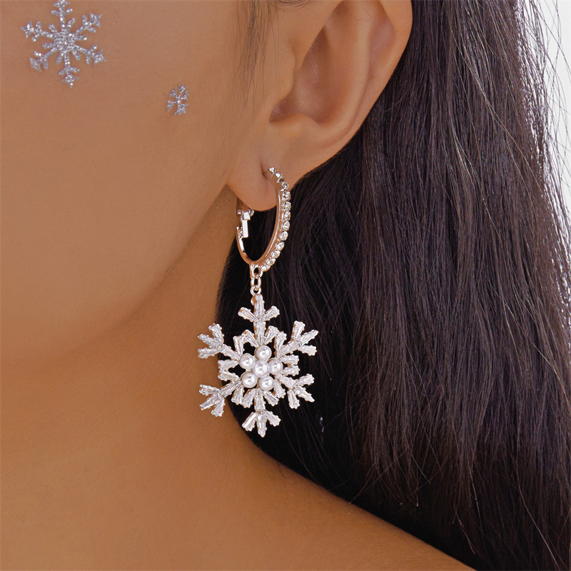 Christmas Geometric White Snowflake Alloy Earrings | picture 