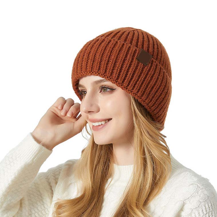 Terracotta Knitted Design Acrylic Beanie Hat | picture 