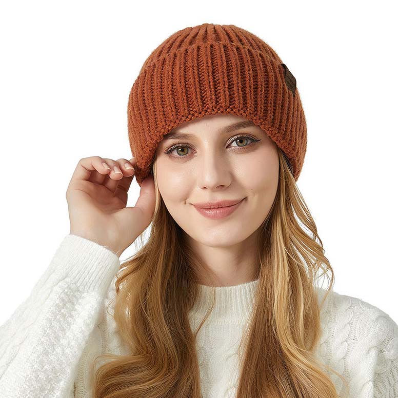 Terracotta Knitted Design Acrylic Beanie Hat | picture 