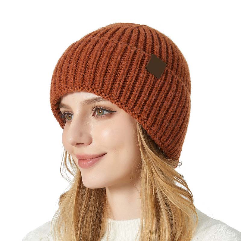 Terracotta Knitted Design Acrylic Beanie Hat | picture 
