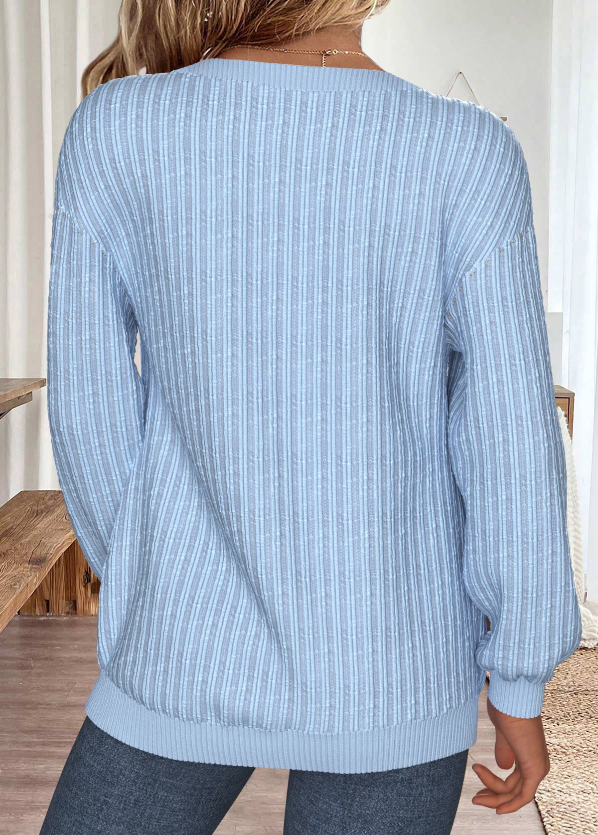 Blue Tummy Coverage Long Sleeve Round Neck Sweatshirt | picture 