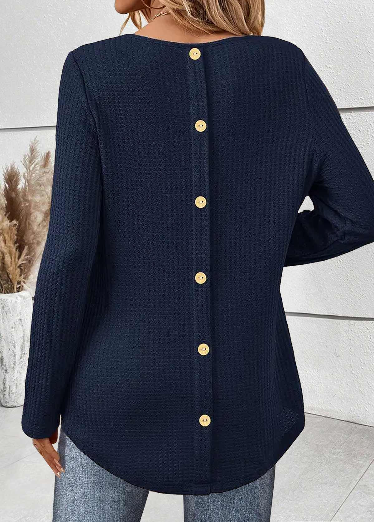 Navy Tummy Coverage Long Sleeve Round Neck T Shirt | picture 