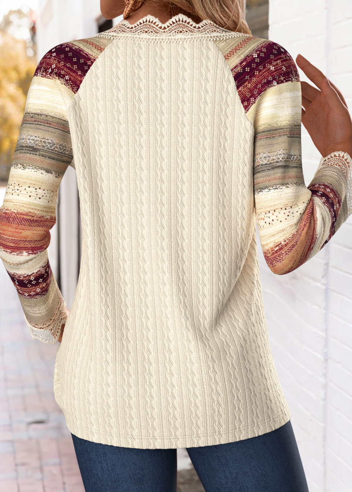 Beige Tummy Coverage Striped 3/4 Sleeve T Shirt | picture 