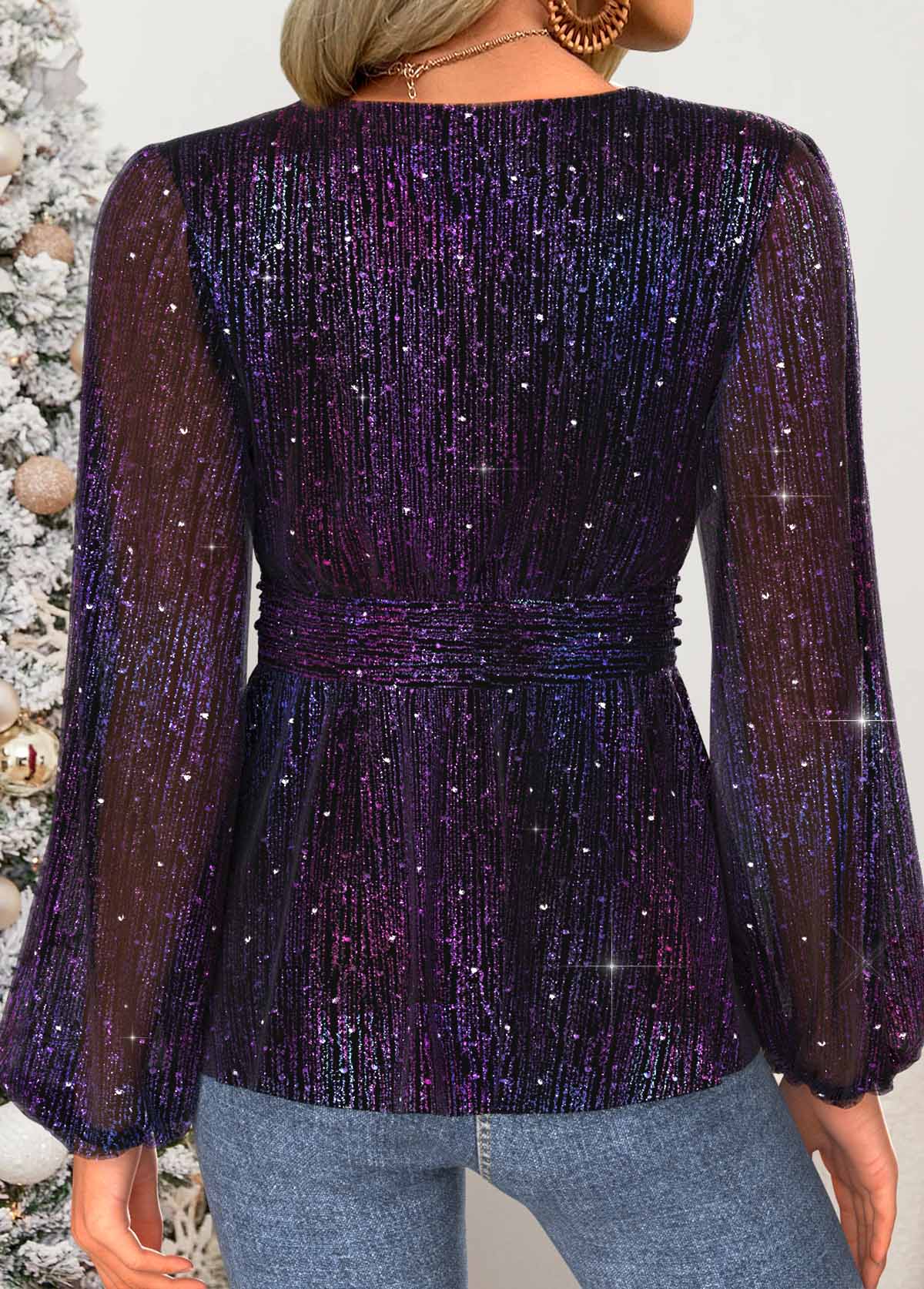 Multi Color Tummy Coverage Long Sleeve V Neck Blouse | picture 