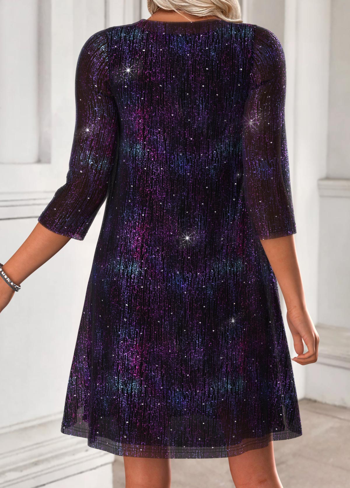 Dark Purple Tummy Coverage Long Sleeve Dress and Cardigan | picture 