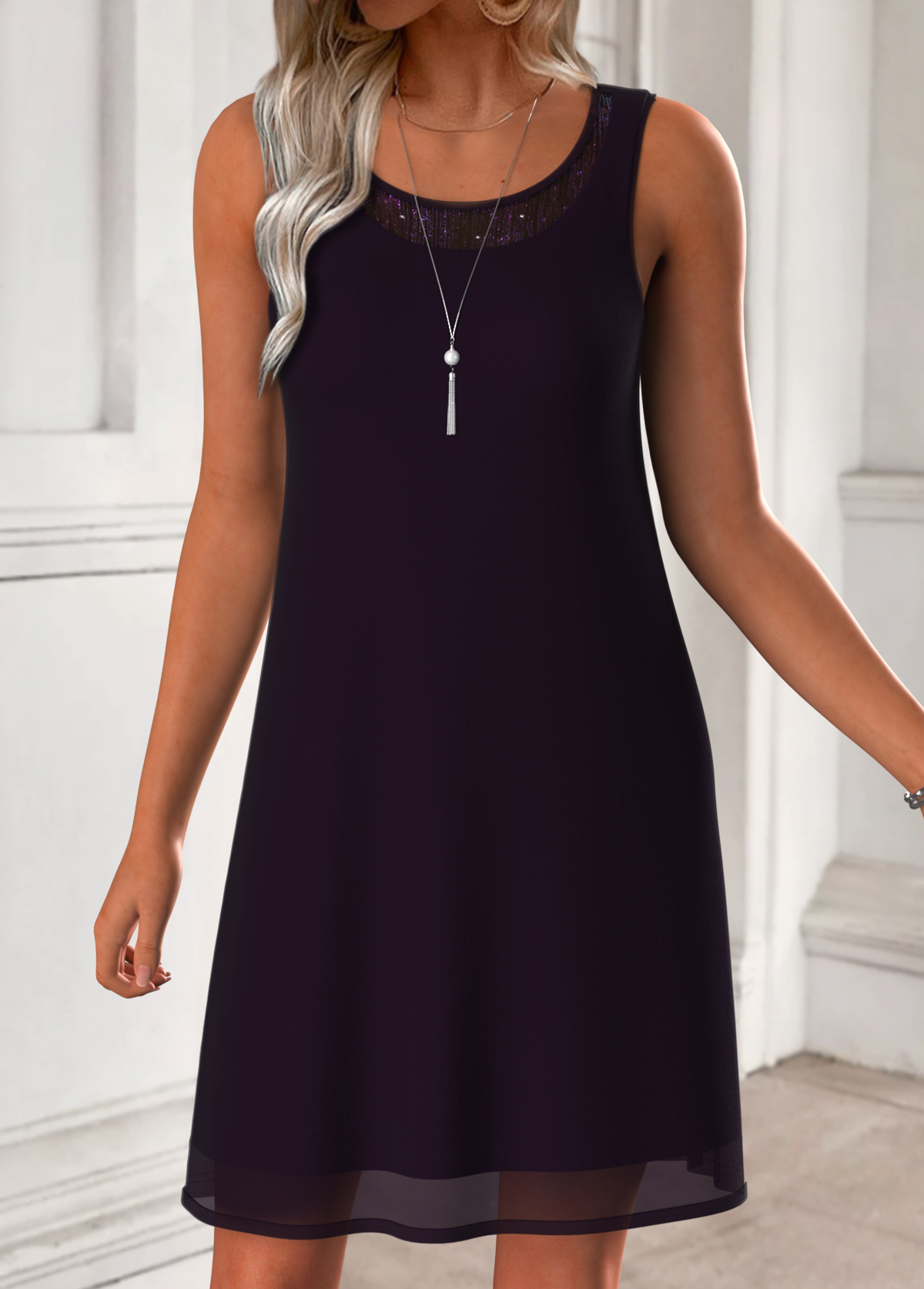 Dark Purple Tummy Coverage Long Sleeve Dress and Cardigan | picture 
