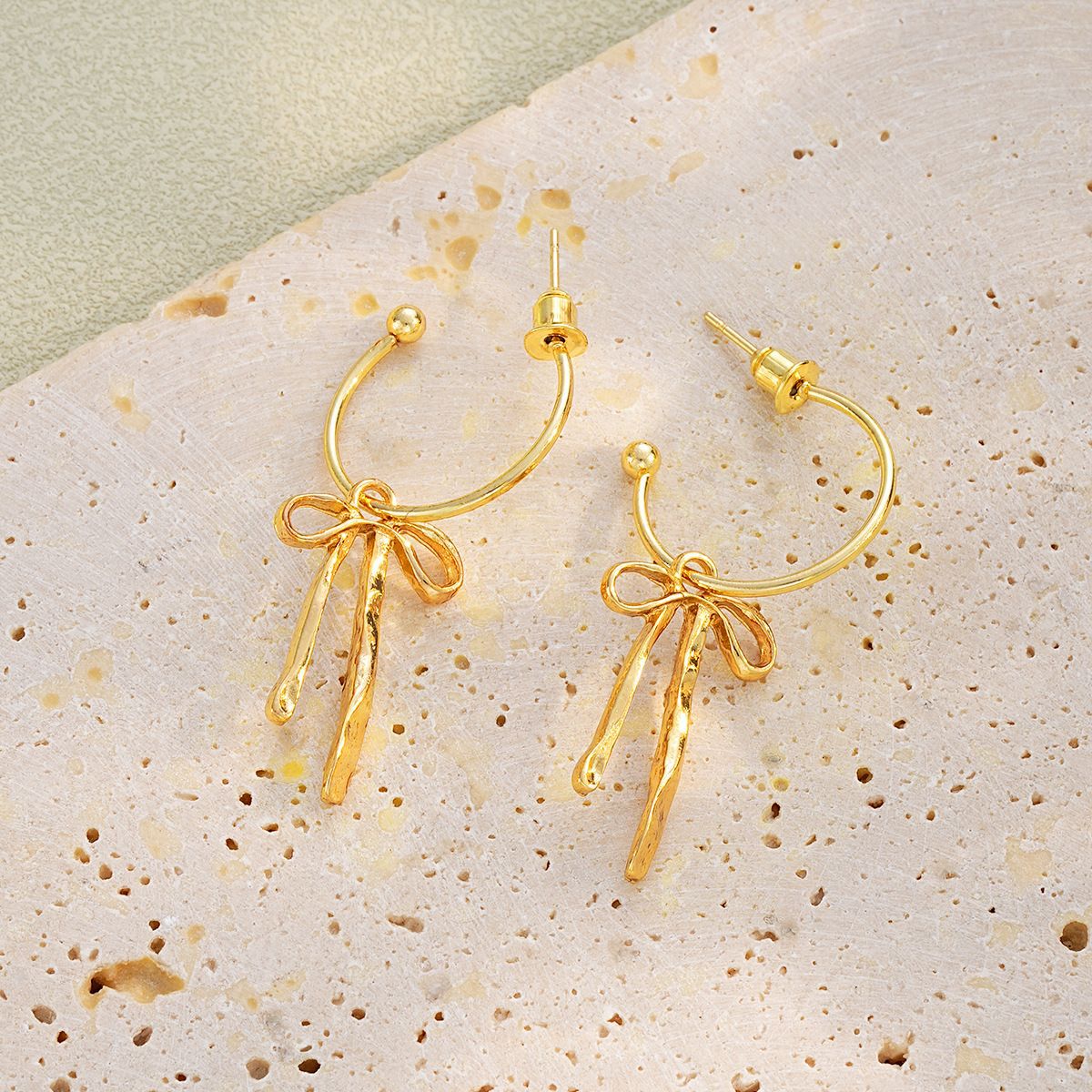 Golden Bow Alloy Tassel Design Earrings | picture 
