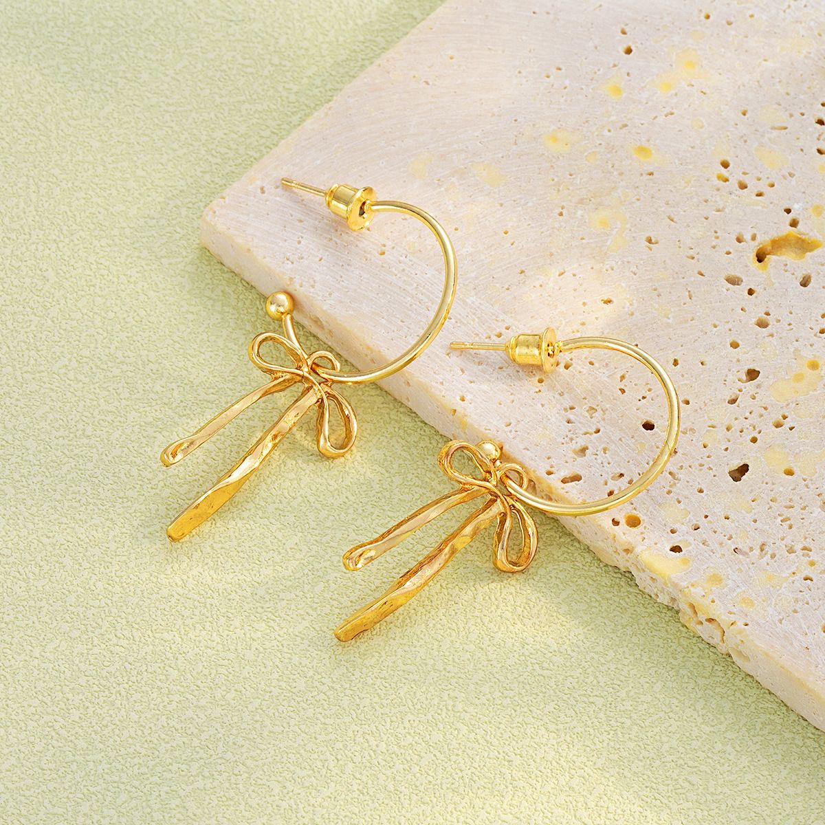 Golden Bow Alloy Tassel Design Earrings | picture 