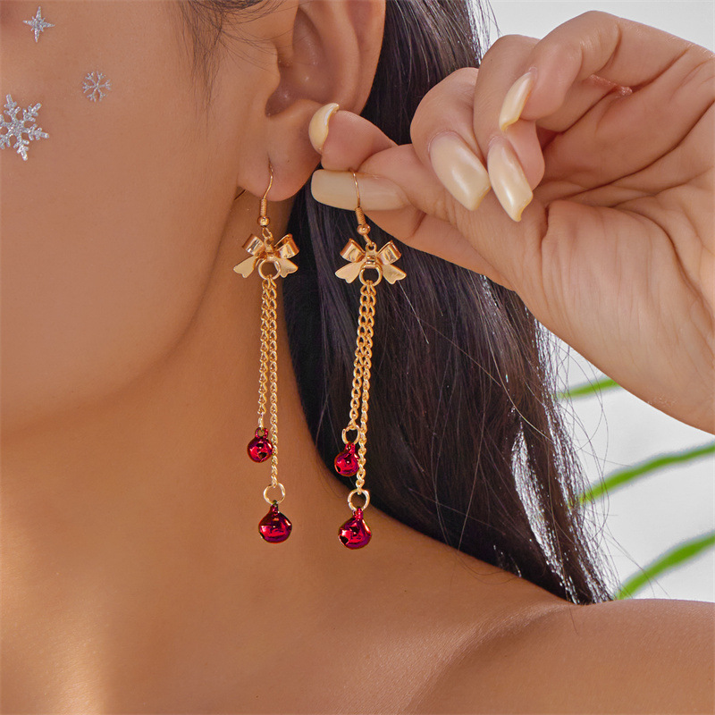 Christmas Golden Bow Alloy Detail Earrings | picture 