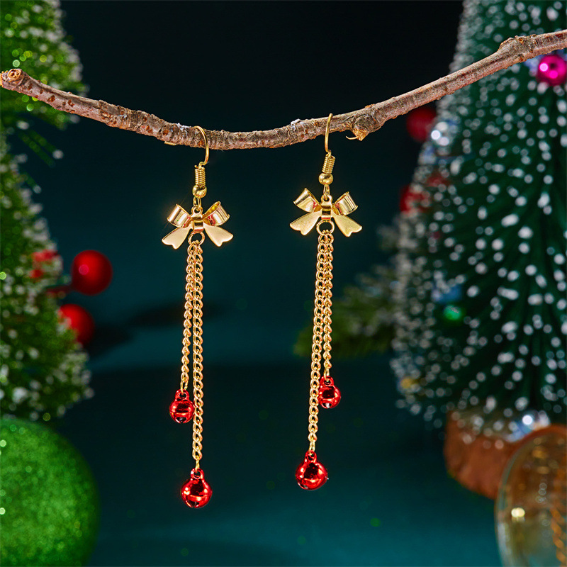 Christmas Golden Bow Alloy Detail Earrings | picture 