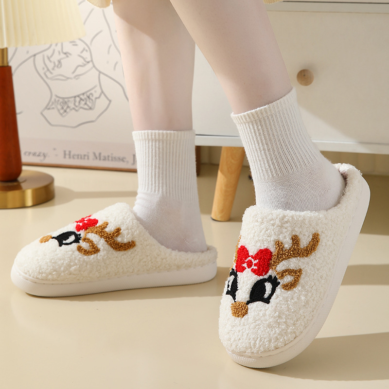 Christmas Beige Elk Print Closed Toe Falt Slippers | picture 