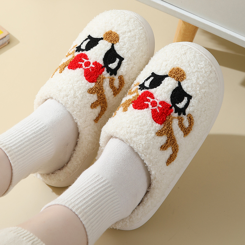 Christmas Beige Elk Print Closed Toe Falt Slippers | picture 