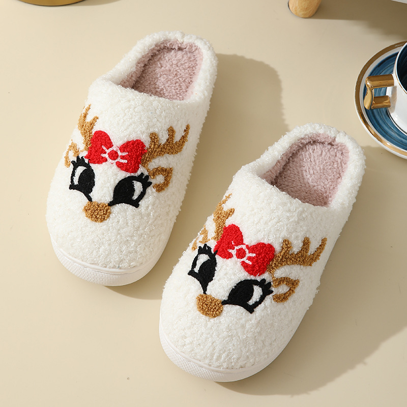 Christmas Beige Elk Print Closed Toe Falt Slippers | picture 
