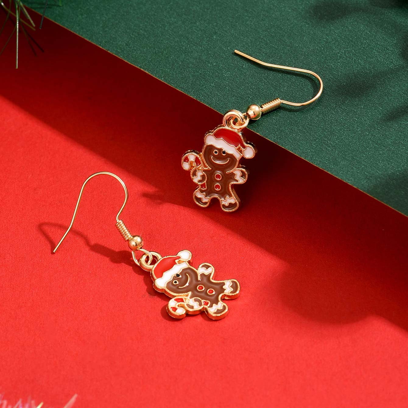 Christmas Golden Gingerbread Man Alloy Earrings | picture 