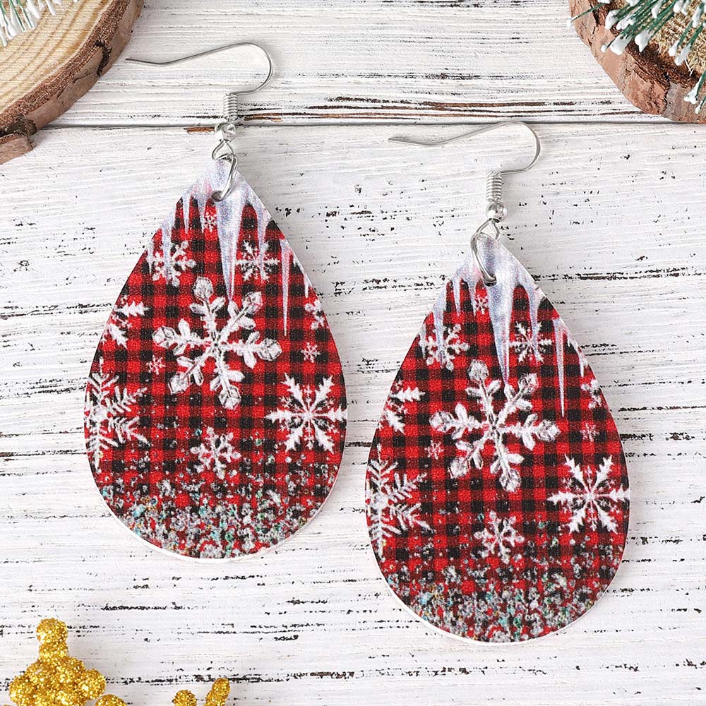 Christmas Wine Red Droplet Faux Leather Earrings | picture 