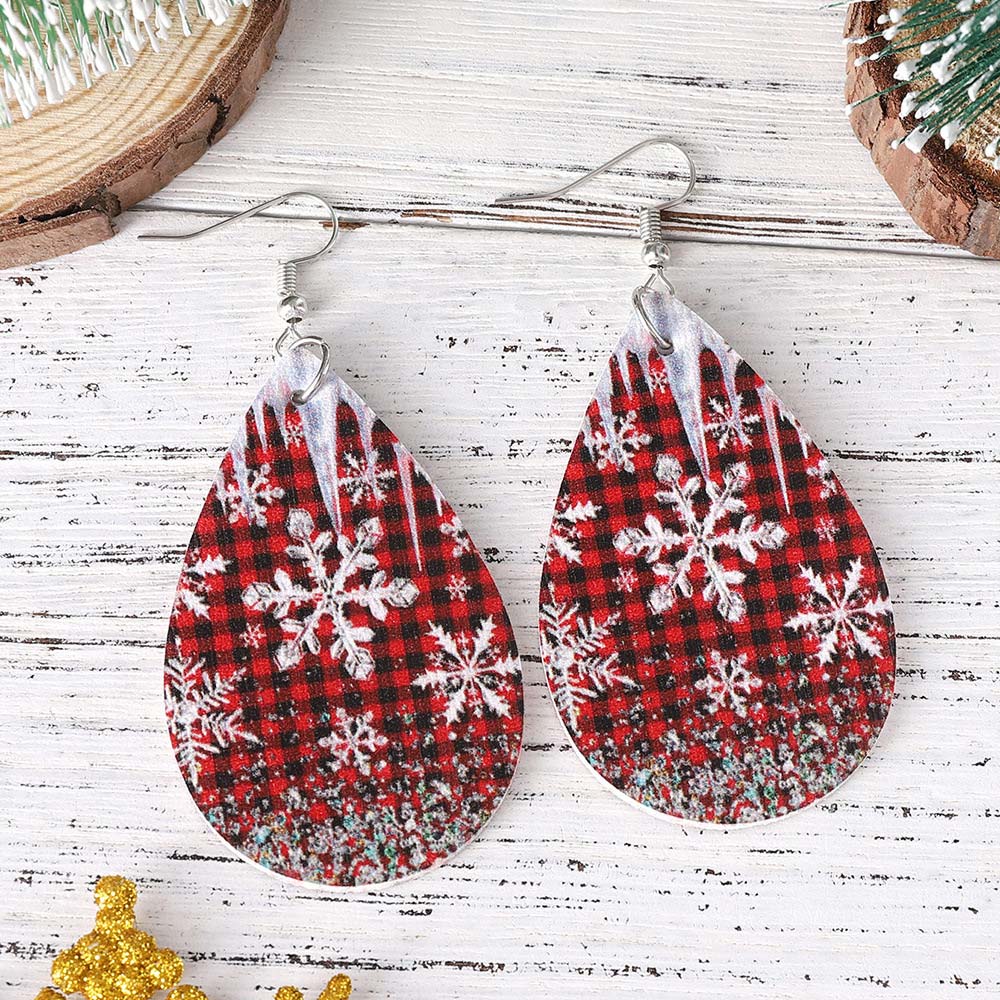 Christmas Wine Red Droplet Faux Leather Earrings | picture 