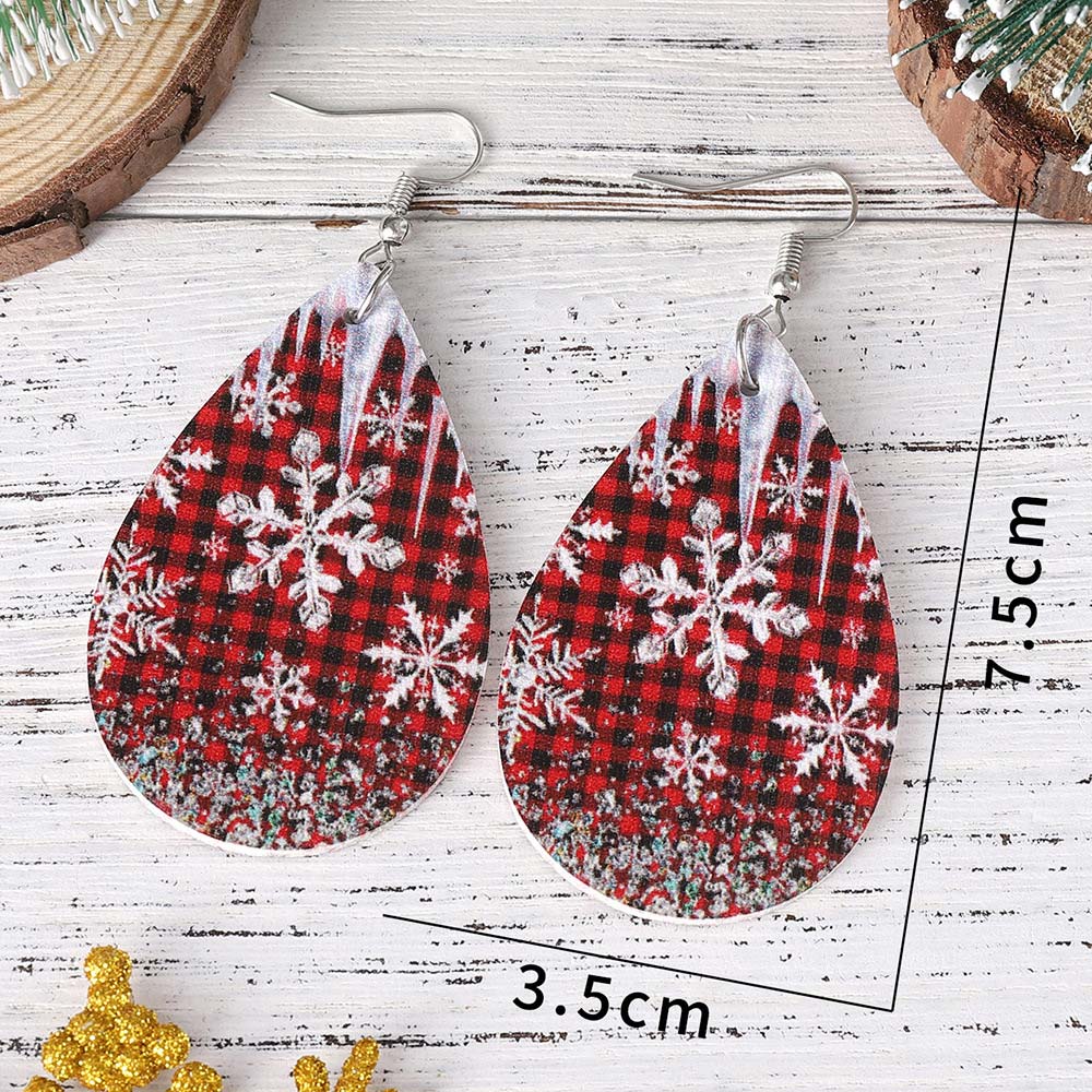 Christmas Wine Red Droplet Faux Leather Earrings | picture 
