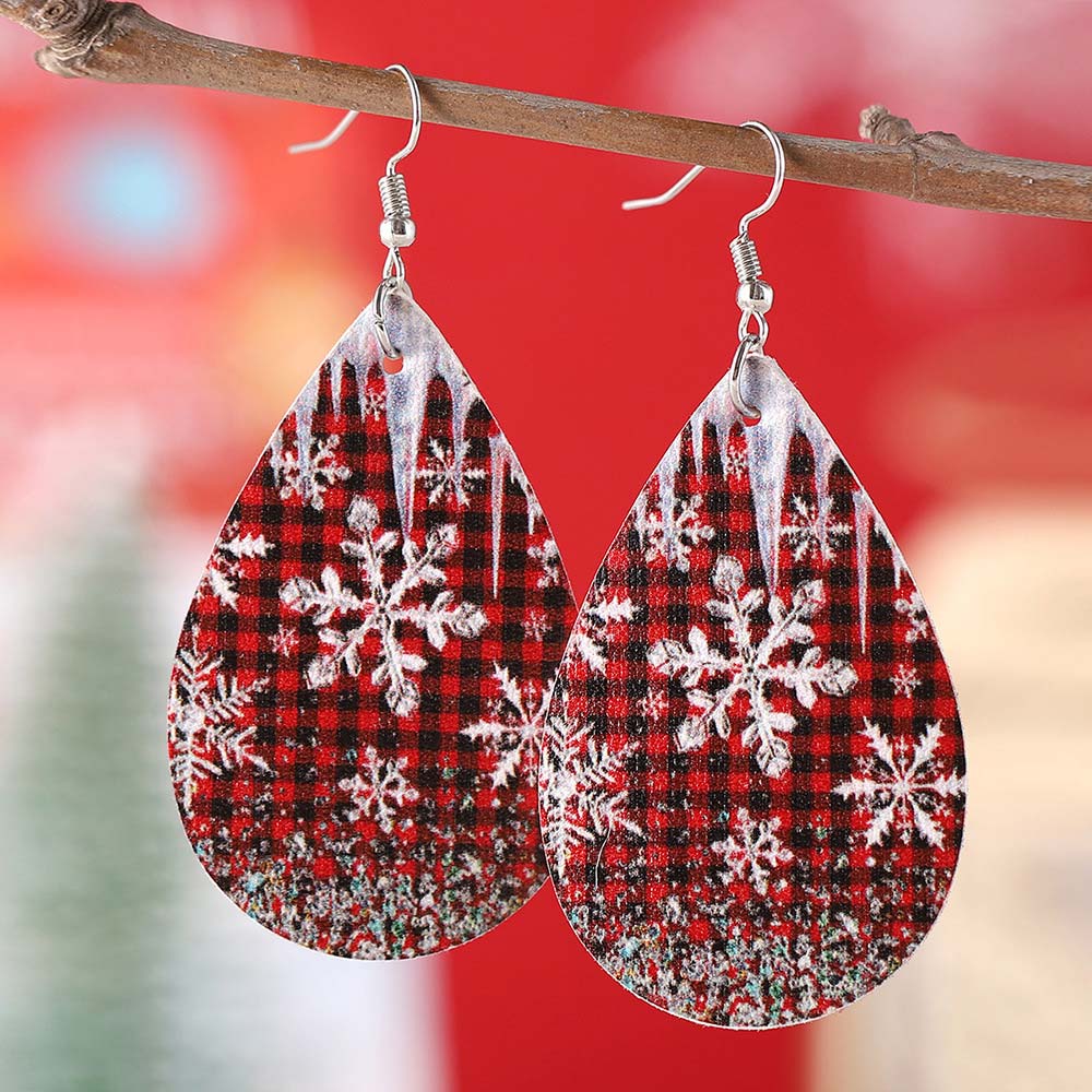 Christmas Wine Red Droplet Faux Leather Earrings | picture 