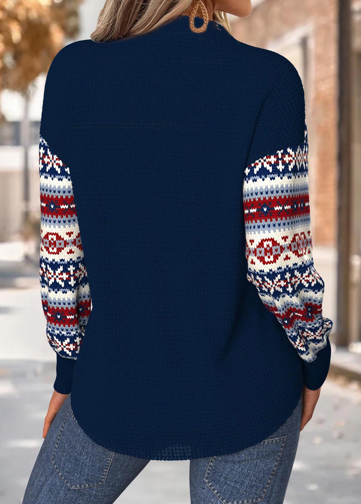 Navy Tummy Coverage Tribal Print Long Sleeve Sweatshirt | picture 
