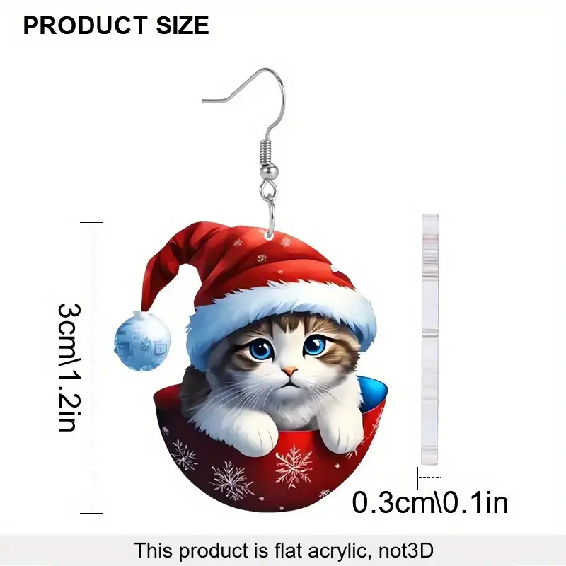 Christmas Red Kitten Snowflake Acrylic Earrings | picture 