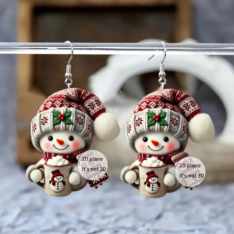 Christmas Wine Red Snowman Acrylic Earrings | picture 