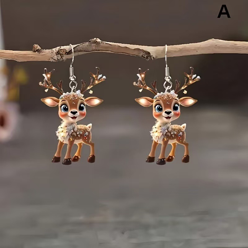 Christmas Dark Camel Reindeer Acrylic Earrings | picture 