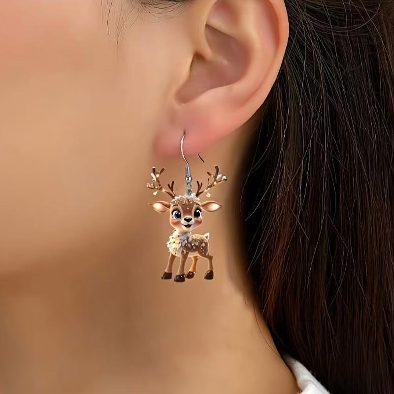 Christmas Dark Camel Reindeer Acrylic Earrings | picture 