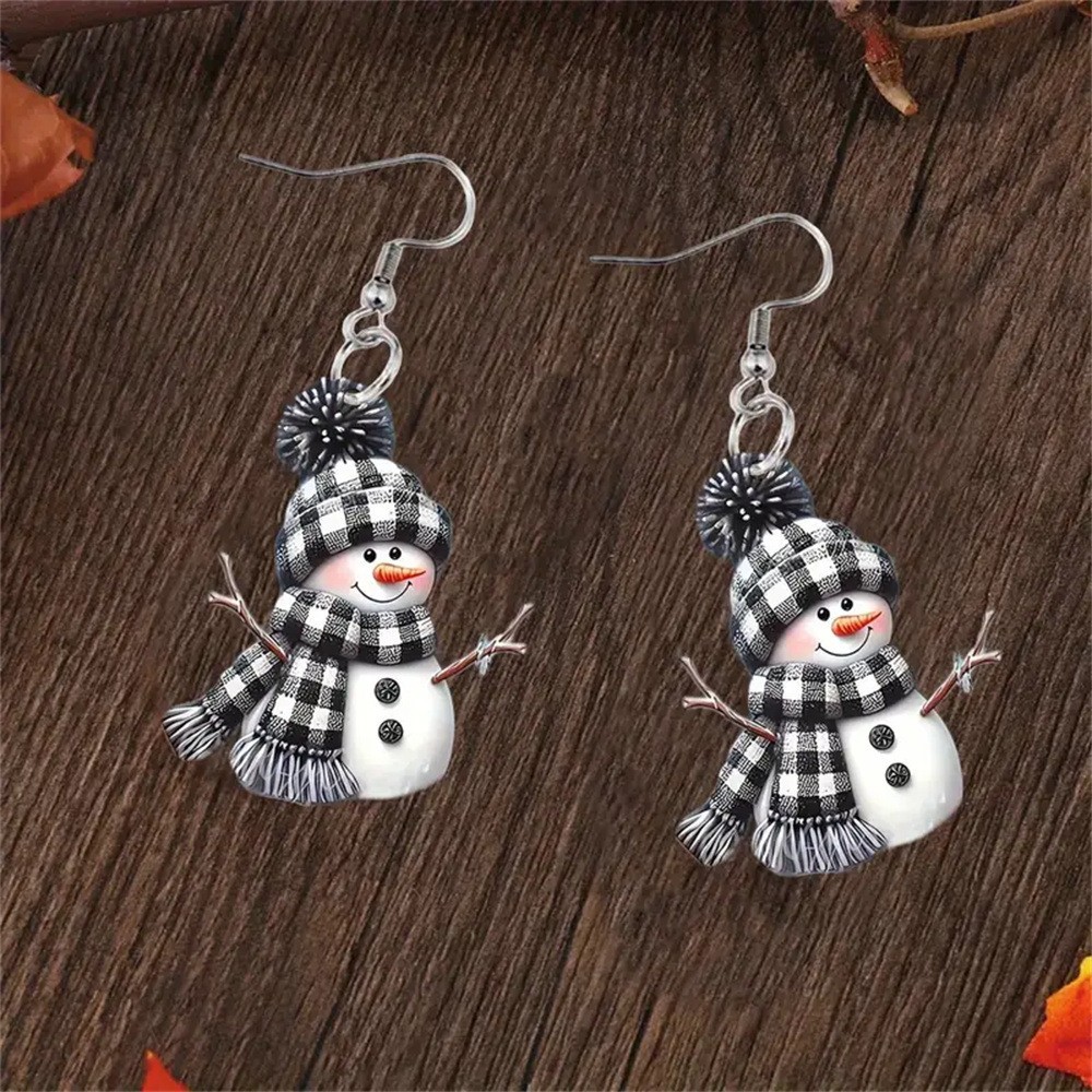 Christmas Black Snowman Design Acrylic Earrings | picture 