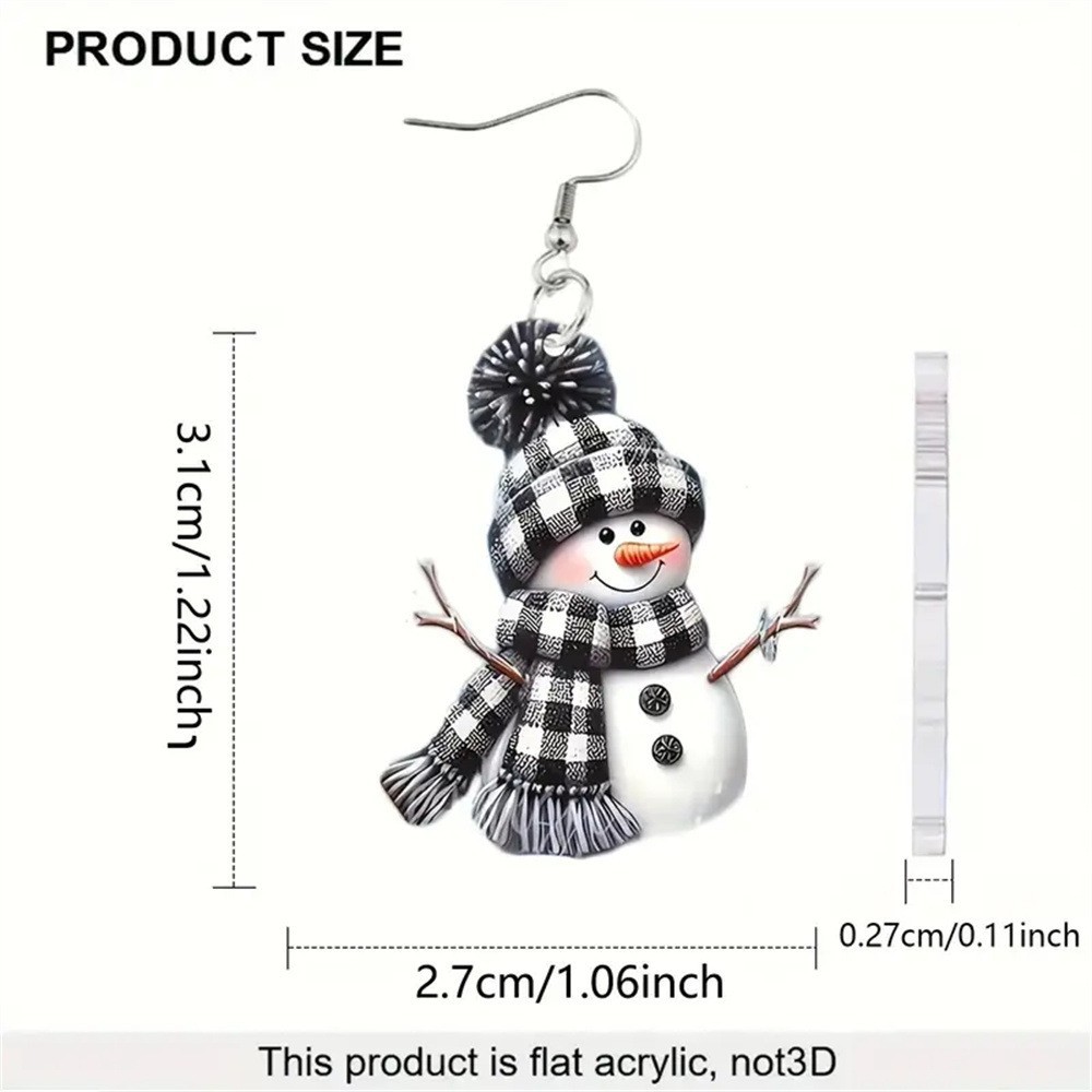 Christmas Black Snowman Design Acrylic Earrings | picture 