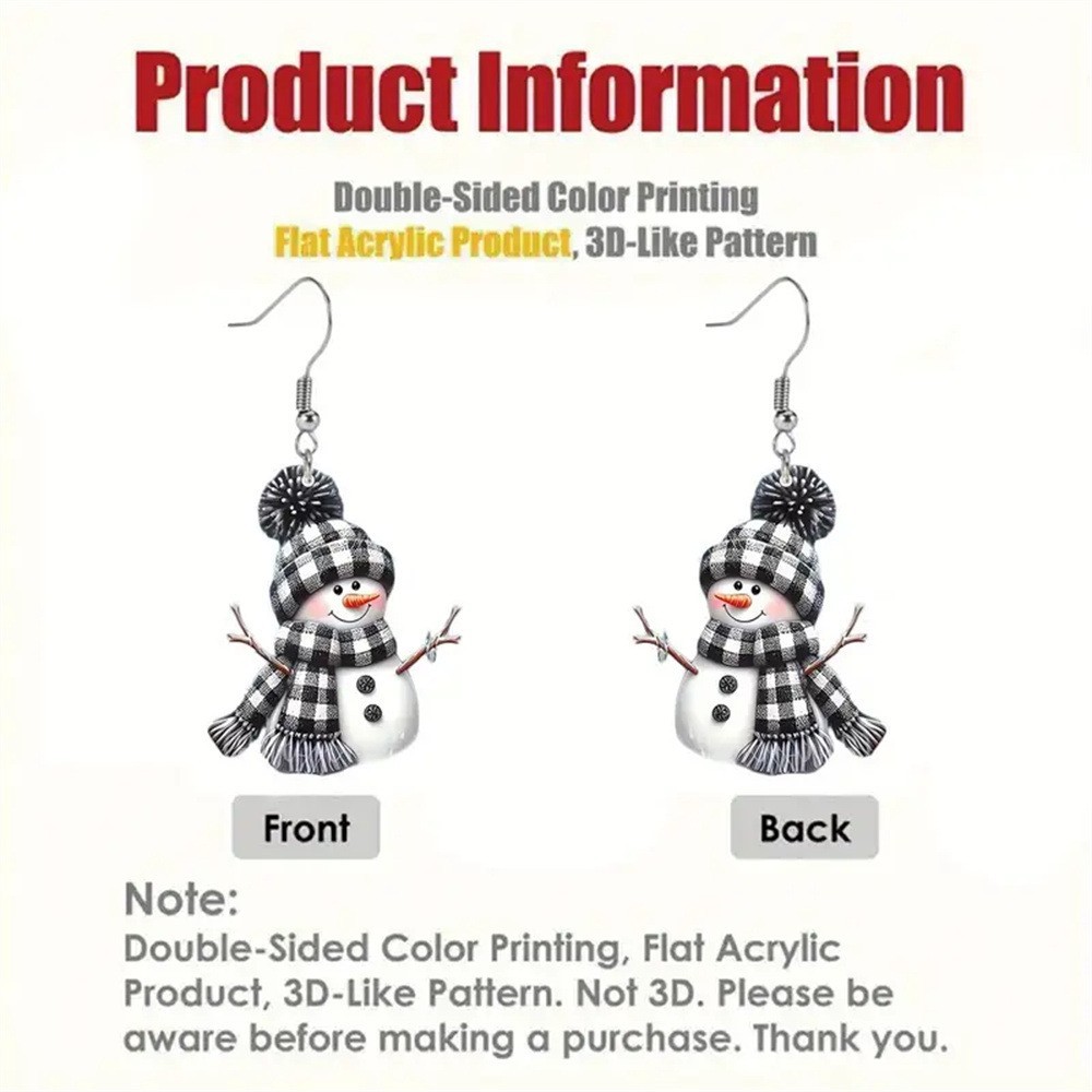 Christmas Black Snowman Design Acrylic Earrings | picture 