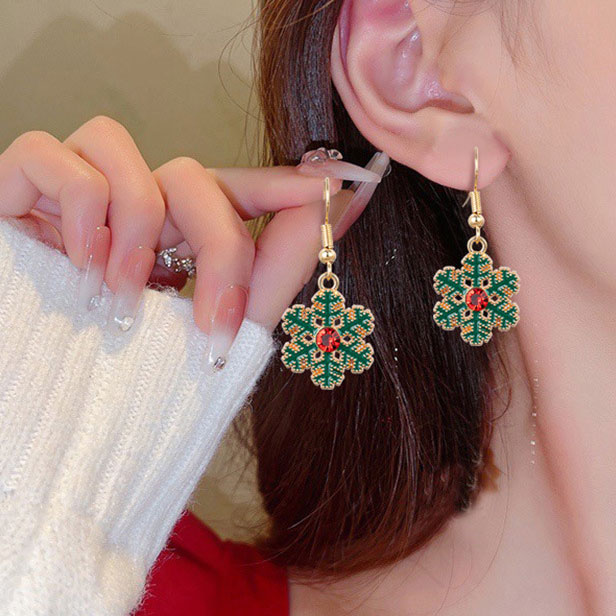 Christmas Green Snowflake Design Alloy Earrings | picture 