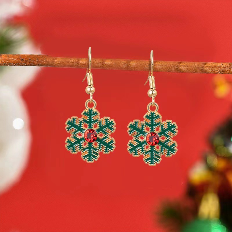 Christmas Green Snowflake Design Alloy Earrings | picture 