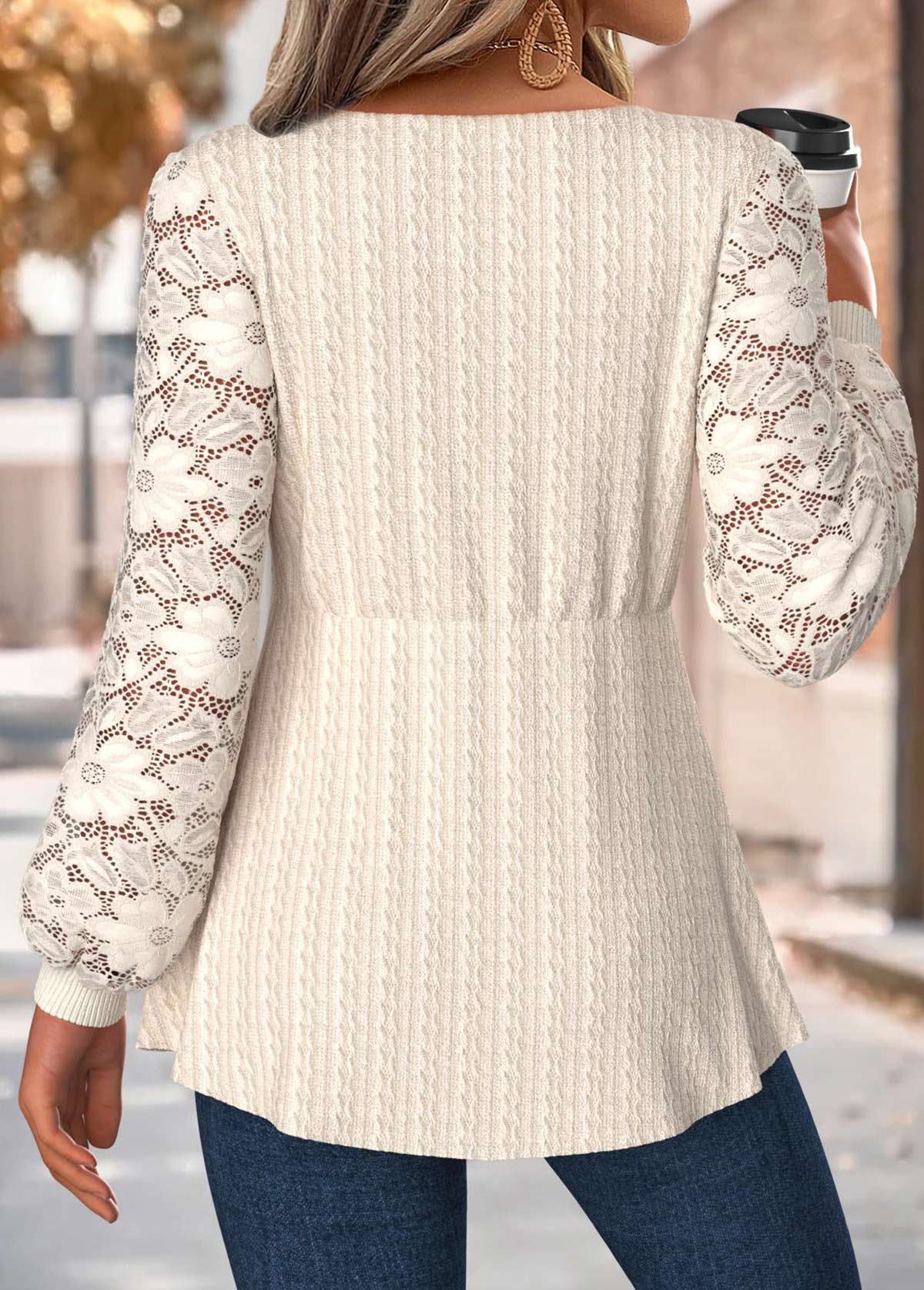 Beige Tummy Coverage Long Sleeve Round Neck T Shirt | picture 