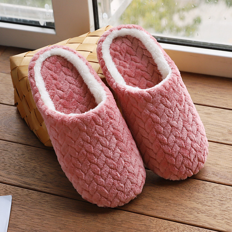 Pink Closed Toe Falt Tweed Slippers | picture 
