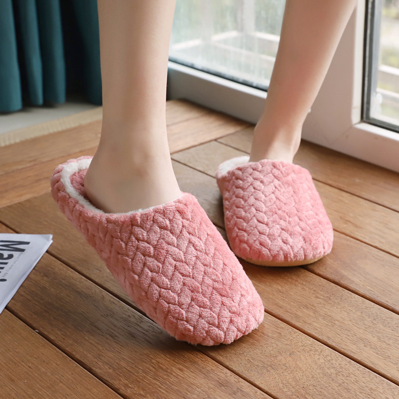 Pink Closed Toe Falt Tweed Slippers | picture 