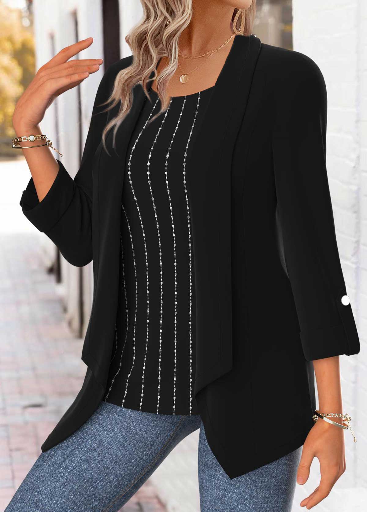 Black Tummy Coverage Long Sleeve Square Neck Blouse | picture 