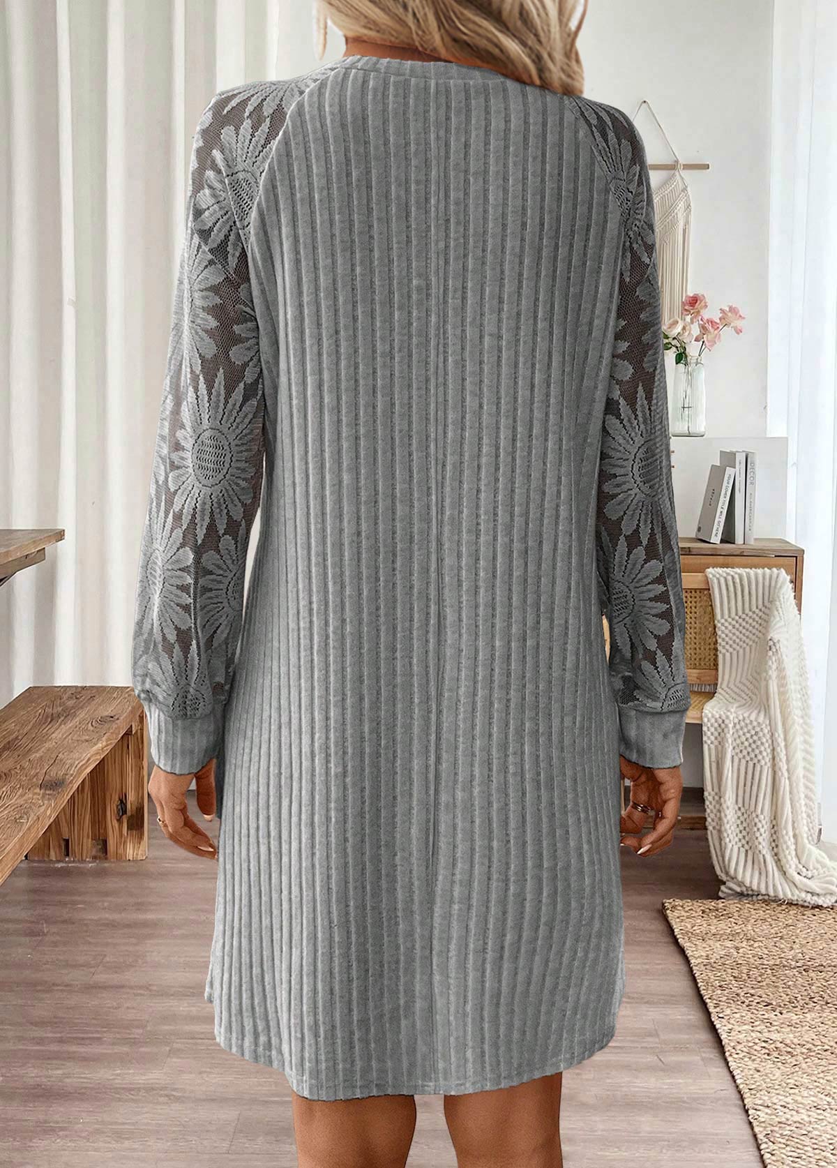 Light Grey Tummy Coverage Short Long Sleeve Dress | picture 