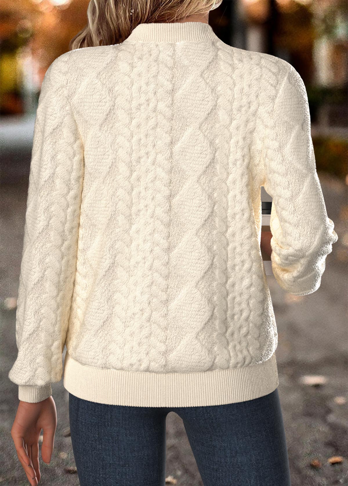 Beige Tummy Coverage Long Sleeve Stand Collar Jacket | picture 