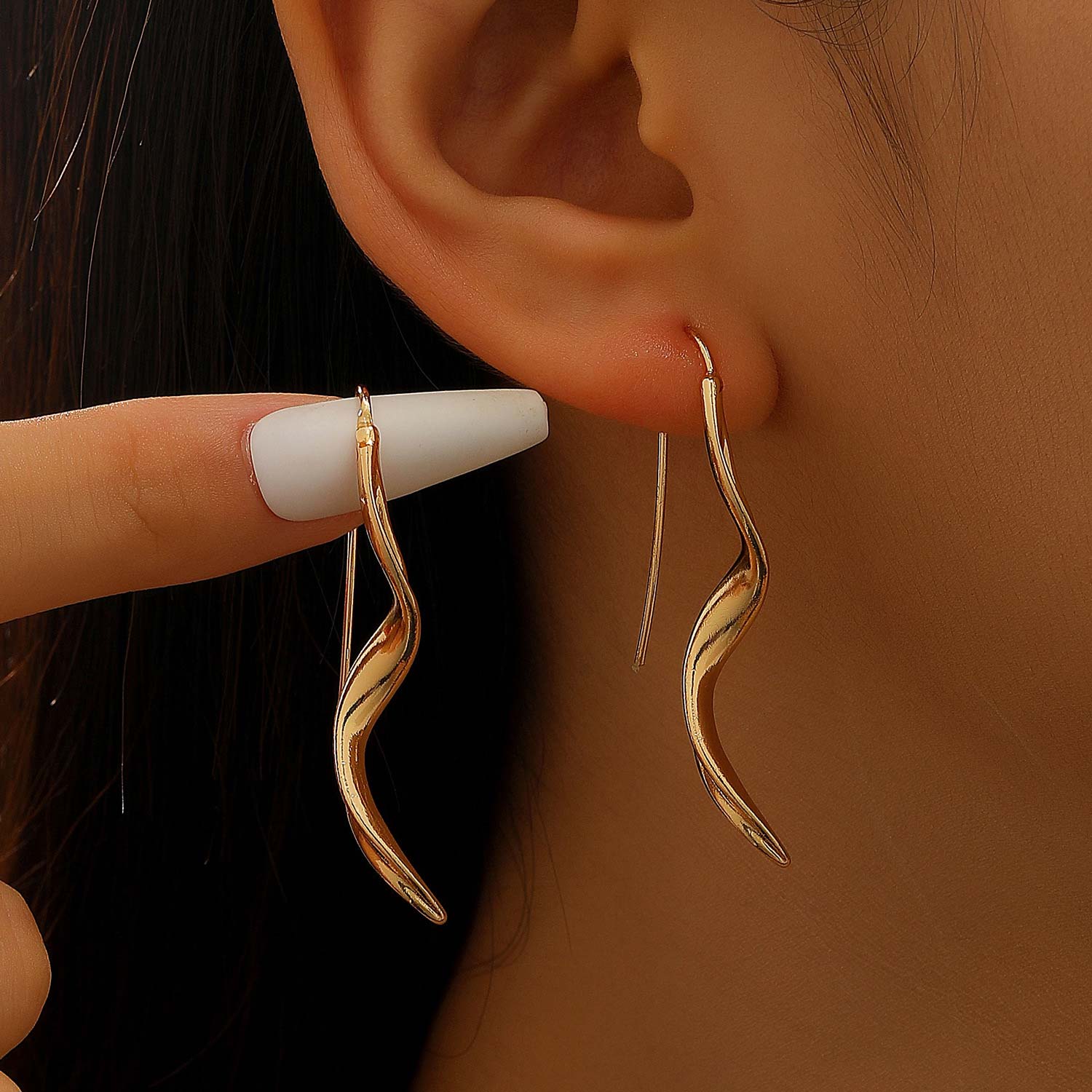 Golden Geometric Irregular Design Copper Earrings | picture 