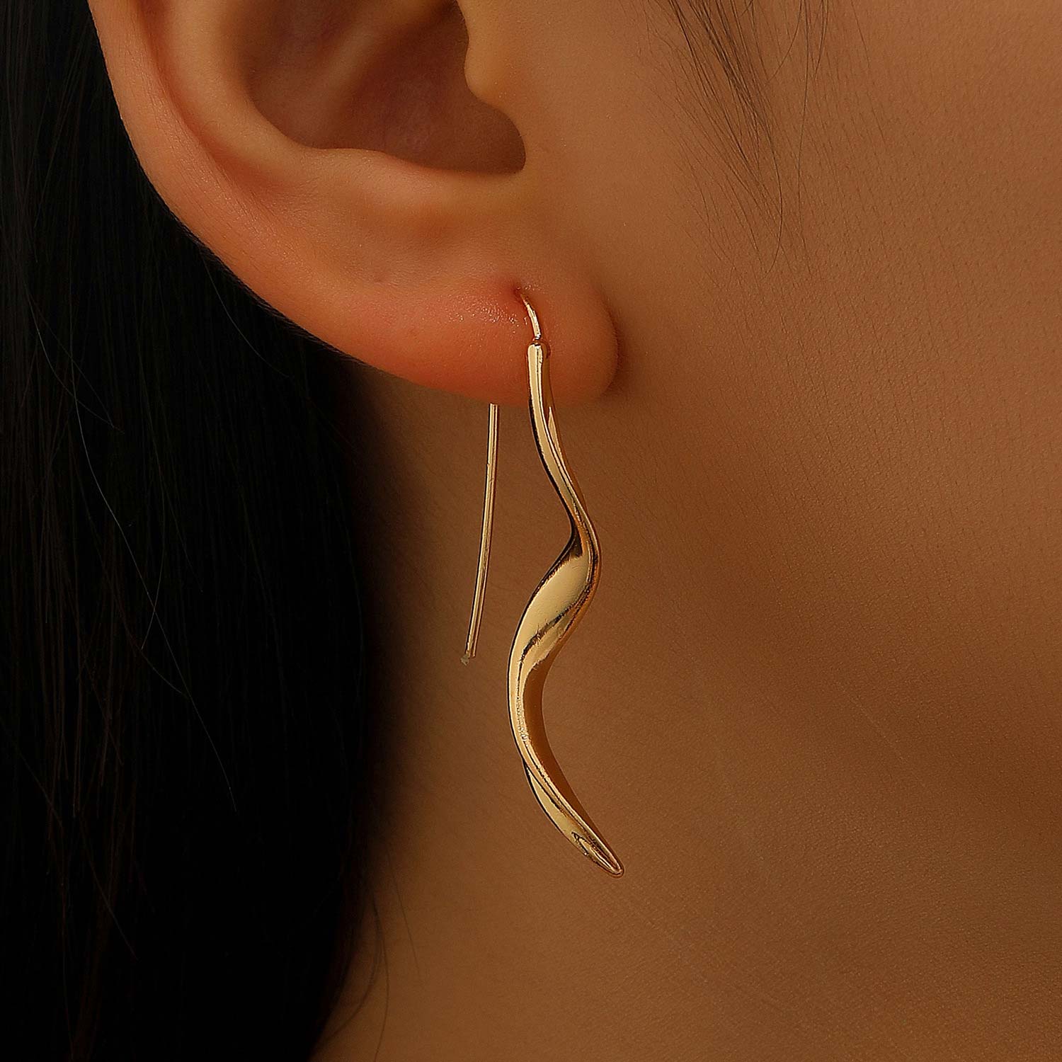 Golden Geometric Irregular Design Copper Earrings | picture 