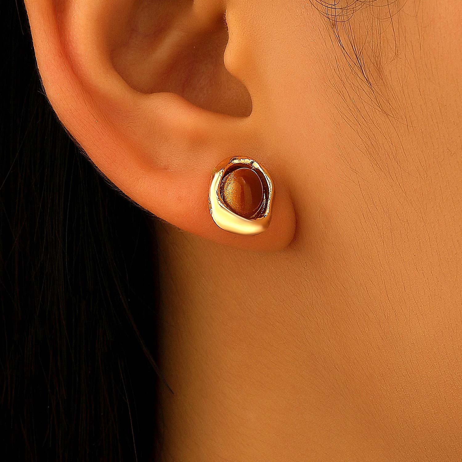 Golden Tiger Eye Stone Alloy Earrings | picture 