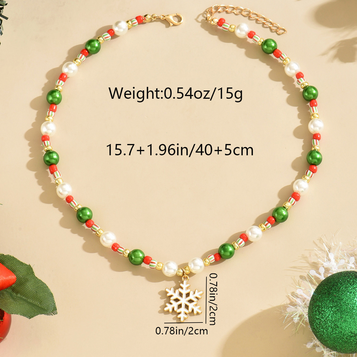 Christmas Golden Beaded Snowflake Alloy Necklace | picture 