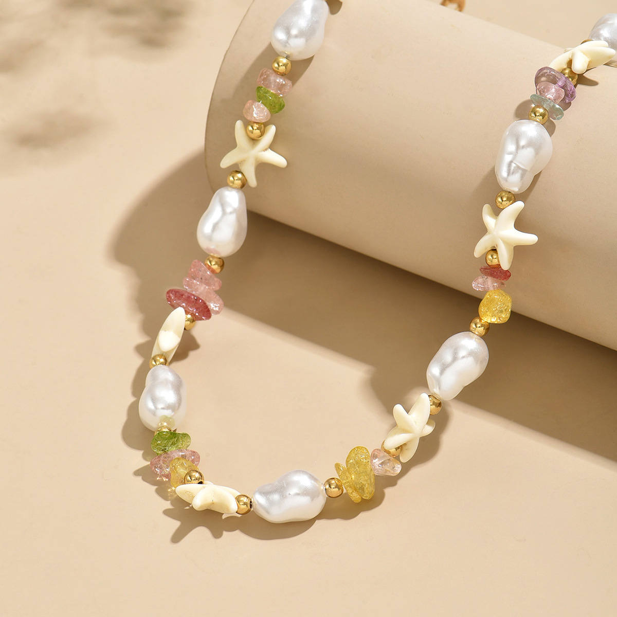 Golden Starfish Irregular Pearl Beaded Necklace | picture 