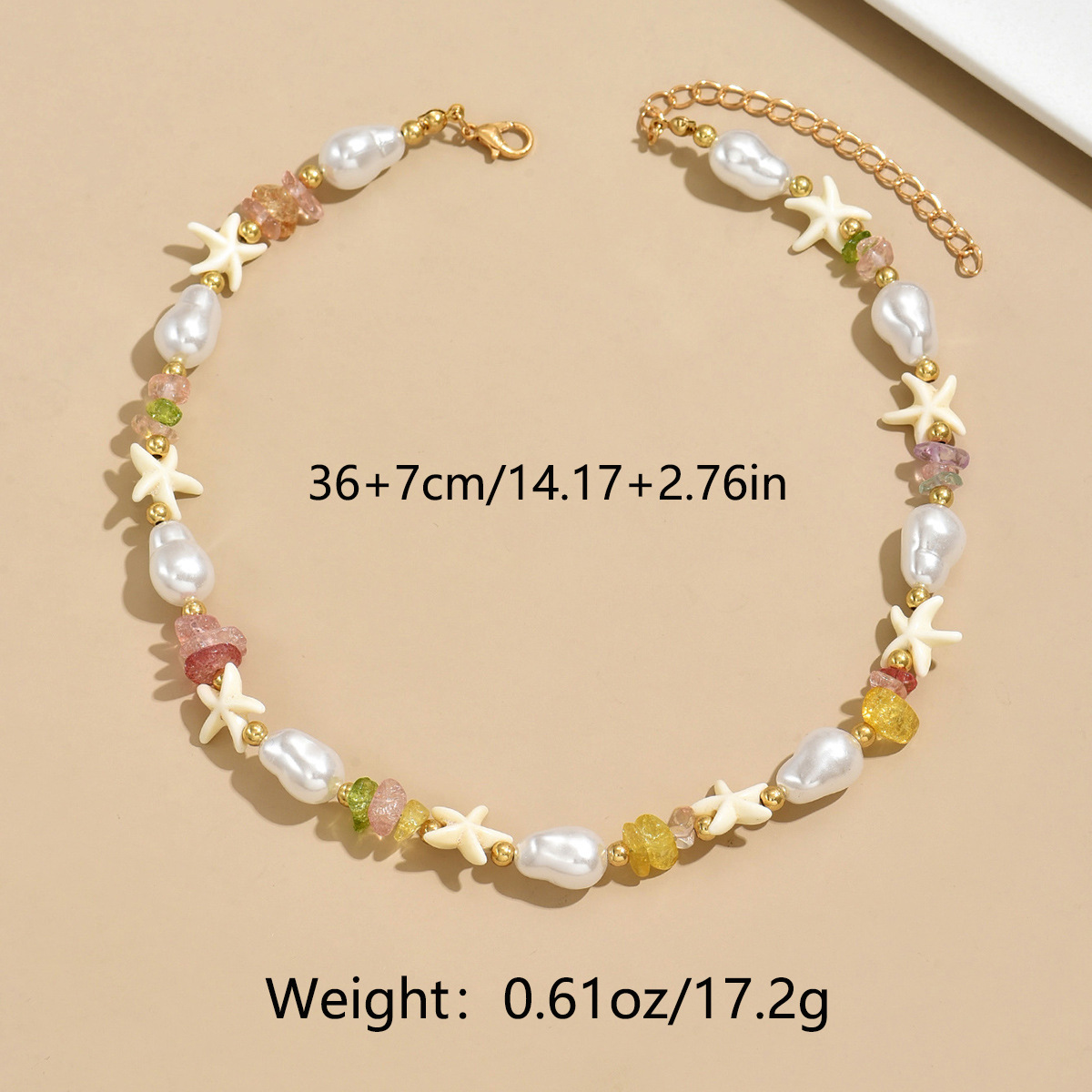 Golden Starfish Irregular Pearl Beaded Necklace | picture 