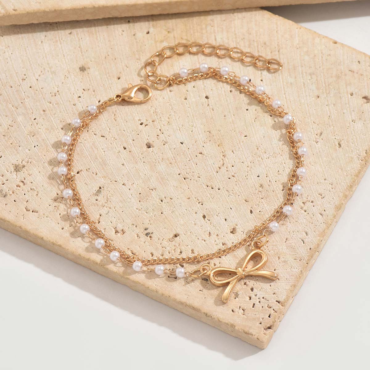 Golden Color Bow Alloy Detail Anklet | picture 