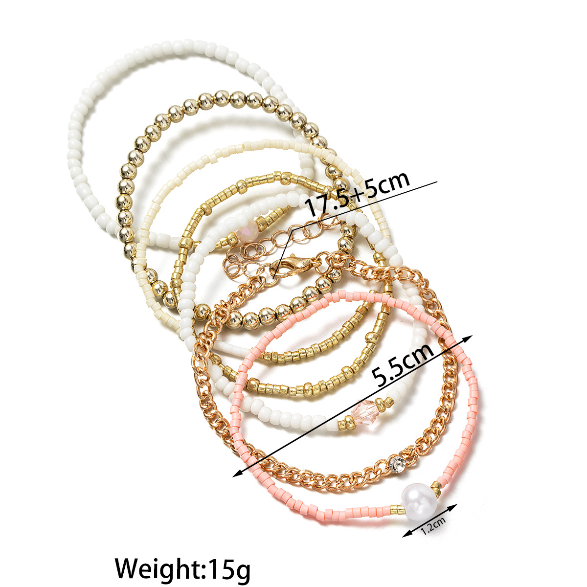 Golden Pearl Crystal Beaded Bracelet Set | picture 